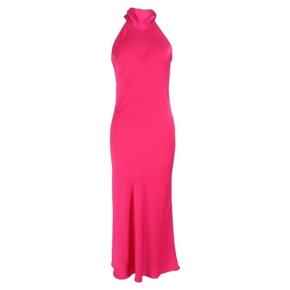 Galvan Sienna Sleeveless Turtleneck Bow-Back Dress In Pink Satin